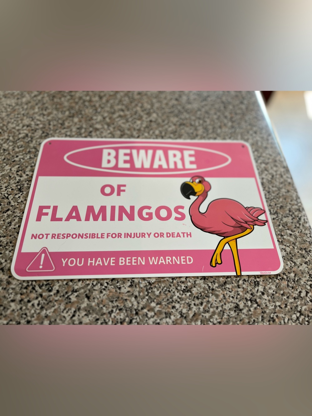 Pink 'Beware of Flamingos' Decorative Sign